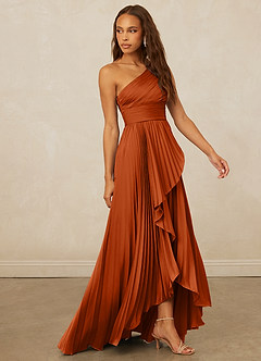 Christian Siriano Bridal for Azazie 1008 Bridesmaid Dresses Burnt Orange A-Line One Shoulder Stretch Satin Dress image4