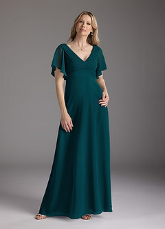 Azazie Alessa Mother of the Bride Dresses Pine A-Line V-Neck Pleated Chiffon Dress image3