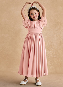 Azazie Ali Flower Girl Dresses Rosette A-Line Pleated Chiffon Dress image3