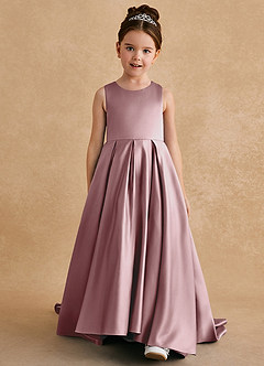 Azazie Sammy Flower Girl Dresses Dusty Rose A-Line Lace Matte Satin Dress image2