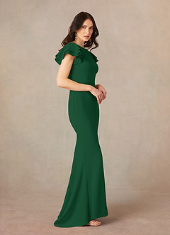 Azazie Peppermint Mother of the Bride Dresses Dark Green Mermaid Scoop Ruched Stretch Crepe Dress image2