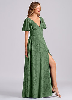Azazie Kimber Bridesmaid Dresses Eucalyptus A-Line with Pockets Floral Burnout Dress image4