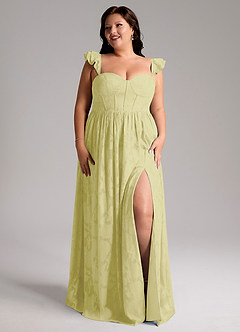 Azazie Denisse Brautjungfernkleider A-Linie Gestreift Blumen-Burnout Kleid Zitronensorbet image9