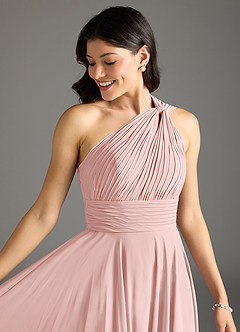 Azazie Charlize Bridesmaid Dresses Powder Pink A-Line One Shoulder Chiffon Dress image5