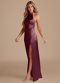 Azazie Jemma Robes de demoiselle d'honneur Robe Fourreau en Satiné métallisé Plissée Cabernet image4