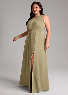 Azazie Phaedra Bridesmaid Dresses Moss Green A-Line One Shoulder Chiffon Dress image14
