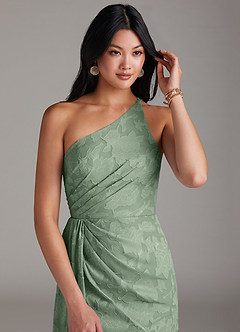Azazie Mika Robes de demoiselle d'honneur Robe Fourreau en Blumen-Burnout Ue épaule Matcha image5