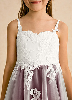 Azazie Coraline Blumenmädchenkleider A-Linie Spitze Kleid Elfenbein Cabernet image6