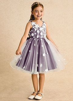 Azazie Junebug vestidos de niña de las flores Vestido de Marfil Uva de Tul de Princesa con Encaje image5