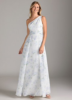 Azazie Dallas Bridesmaid Dresses Blue Vintage Floral A-Line One Shoulder Chiffon Dress image1