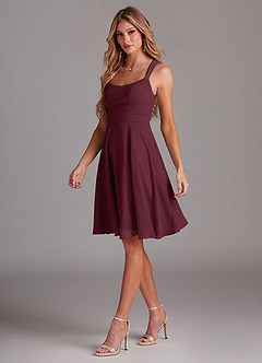 Azazie Vina Bridesmaid Dresses Cabernet A-Line Lace Chiffon Dress image4