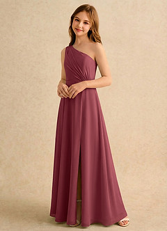 Azazie Puddles Girls Formal Robe Demoiselle D'honneur Fillette Robe Trapèze en Mousseline de soie Une épaule Merlot image4