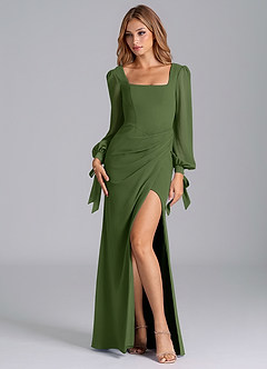 Azazie Leigh Bridesmaid Dresses Olive Mermaid Long Sleeve Chiffon Dress image4