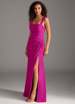 Azazie Jesaphine Bridesmaid Dresses Fuchsia Sheath Bow Chiffon Dress image3