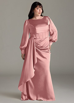 Azazie Raye Robes de demoiselle d'honneur Robe Sirène en Satin extensible Manche longue Rosette image9