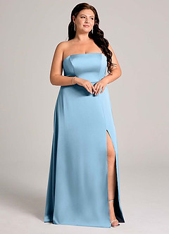 Azazie Wren Bridesmaid Dresses Steel Blue A-Line Strapless Stretch Satin Convertible Dress image12