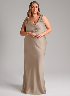 Azazie Rylina Bridesmaid Dresses Taupe Mermaid Stretch Satin Dress image9