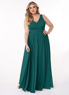 Azazie Kora Robes de demoiselle d'honneur Robe Trapèze en Mousseline de soie Plissée Paon image7