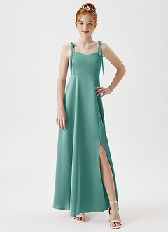 Azazie Rosey Junior Aqua A-Line Sweetheart Neckline Stretch Satin Dress image5