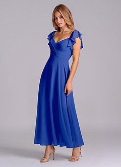 Azazie Leilani Bridesmaid Dresses Royal Blue A-Line Ruched Chiffon Dress image4