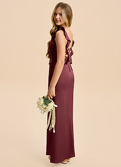 Azazie Jessamine Junior Merlot Sheath Ruched Stretch Satin Dress image5