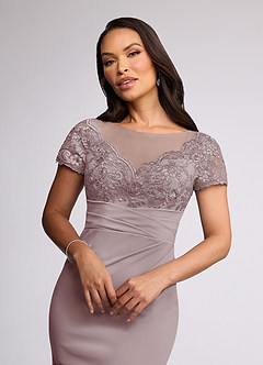 Azazie Susan Mother of the Bride Dresses Vintage Mauve Sheath Lace Stretch Crepe Dress image3
