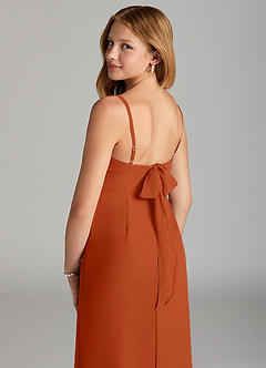 Azazie Mai Junior Vestido de Naranja Quemada de Gasa de Recto con Plisado image6