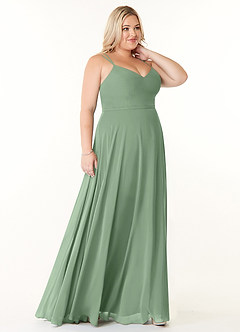Azazie Janine Brautjungfernkleider A-Linie V-Hals Chiffon Kleid Matcha image8