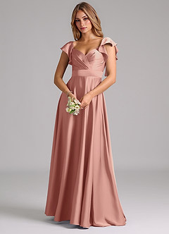 Azazie Leilani Bridesmaid Dresses Rosette A-Line Ruched Stretch Satin Dress image7