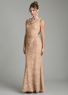 Azazie Kieryn Bridesmaid Dresses Champagne Mermaid Pleated Floral Burnout Dress image9