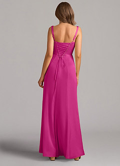 Azazie Amaris Robes de demoiselle d'honneur Robe Trapèze en Satin extensible Corset Fuchsia image3
