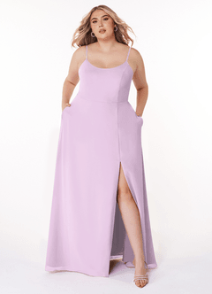 Azazie Moira Abiti da Damigella Abito A-Line in Chiffon con Scollo a U Lilla Glassato image8