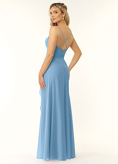 Azazie Naeem Bridesmaid Dresses Steel Blue A-Line V-Neck Ruffle Chiffon Dress image4