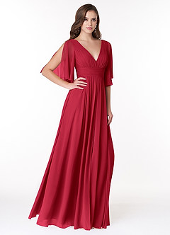 Azazie Temeka Bridesmaid Dresses Scarlet A-Line Ruched Chiffon Dress image4