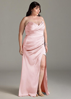Azazie Yola Bridesmaid Dresses Blushing Pink Sheath V-Neck Pleated Stretch Satin Convertible Dress image12
