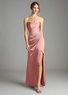 Azazie Leonis Bridesmaid Dresses Rosette Mermaid Pleated Stretch Satin Convertible Dress image5