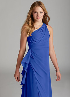 Azazie Maive Junior Royal Blue A-Line Pleated Chiffon Dress image4