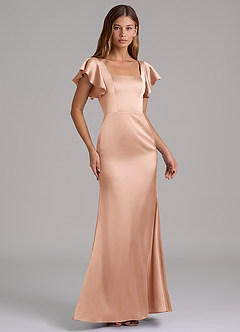 Azazie Elkie Bridesmaid Dresses Rose Gold Mermaid Square Neckline Stretch Satin Dress image4