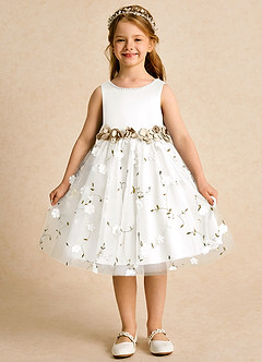 Azazie Starri vestidos de niña de las flores Vestido de Marfil Champán de Satin Mate de Princesa con Perla image1