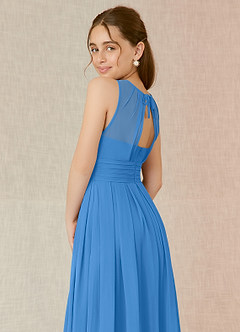 Azazie Bibiane Junior Abito A-Line in Chiffon Plissettato Blue Jay image8