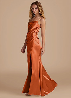 Azazie Marzia Brautjungfernkleider Meerjungfrau-Linie Plissee Metallischer Satin Kleid Gebranntes Orange image2