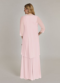 Azazie Manuella At-home Try On Dresses Blushing Pink A-Line V-Neck Pleated Chiffon Dress image2