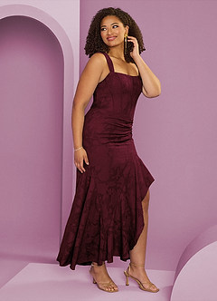 Barbie ♥ Azazie Bridesmaid Dresses Cabernet Sheath Side Slit Floral Burnout Dress image7