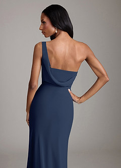 Azazie Madelyn Bridesmaid Dresses Dark Navy Mermaid One Shoulder Chiffon Convertible Dress image9