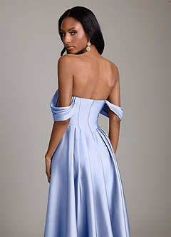 Azazie Loisa Abiti da Damigella Abito A-Line in Raso Elasticizzato a Spalla Scoperta Ghiaccio image4