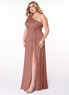 Azazie Brooke Bridesmaid Dresses Cedar Rose A-Line One Shoulder Mesh Dress image8