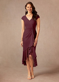 Azazie Renetta Mother of the Bride Dresses Cabernet Sheath V-Neck Pleated Mesh Dress image4