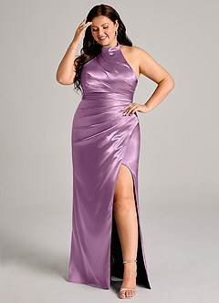 Azazie Jemma Bridesmaid Dresses Wisteria Sheath Pleated Metallic Satin Dress image8