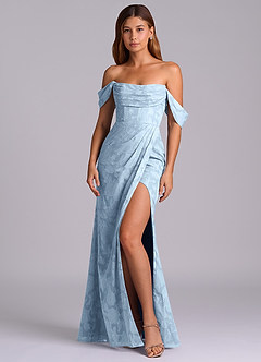 Azazie Johana 신부 들러리 드레스 인어 오프 더 숄더 플로럴 번아웃 바닥 길이 드레스 image4