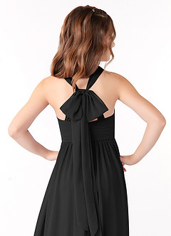 Azazie Jaylah Vestido de Negro de Gasa/ Chiffon de Acampanado con Volante image4